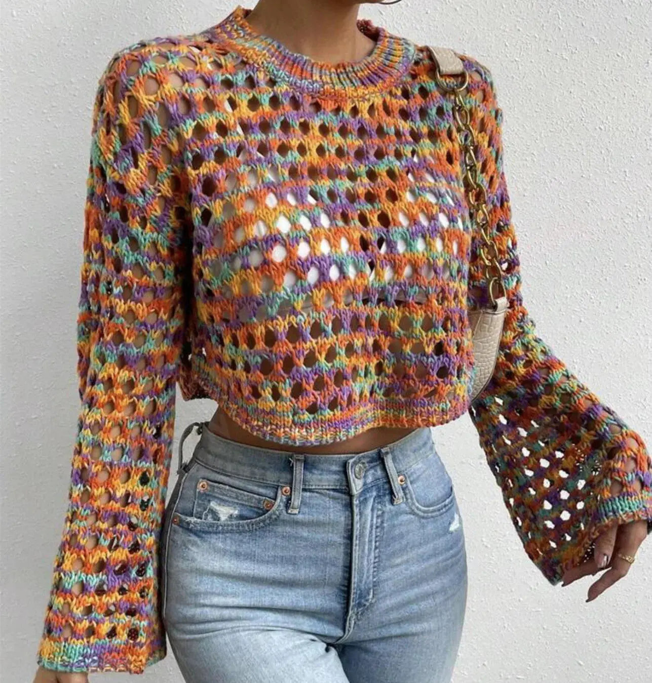 Multicolour Crochet Cropped Sweater Angel Wishes