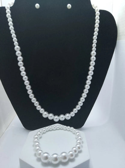 Pearls necklace Earrings and Bracelet Set Angel Wishes