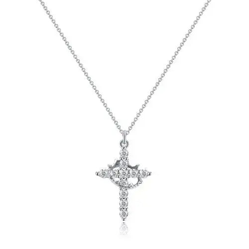 Fashion Jewelry Cross Full Diamond Crown Rotatable Necklace Angel Wishes