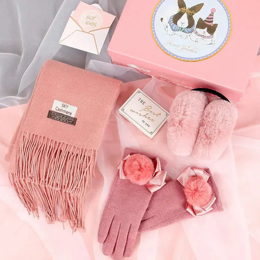 Autumn And Winter Scarf Gloves Women Two-Piece Gift Box All-Match Shawl Bib Angel Wishes