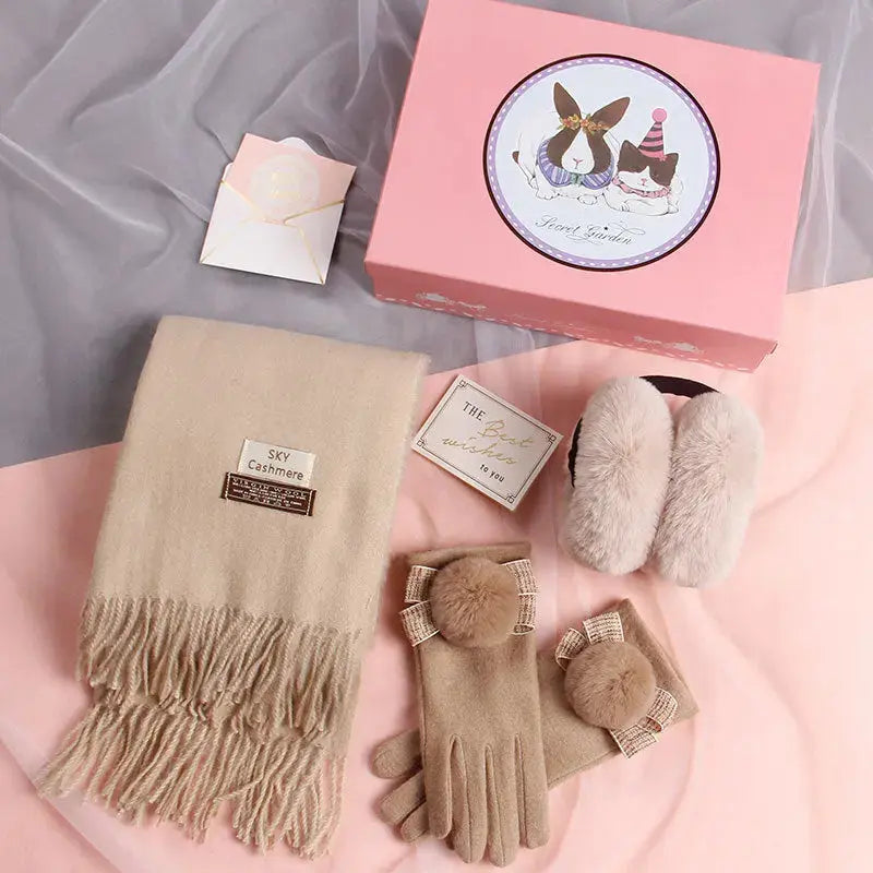 Women's Scarf Gloves Two-Piece Gift Box All-Match Shawl Bib Angel Wishes