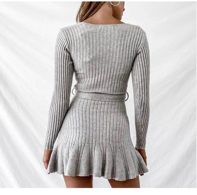 V Neck Knitted Long Sleeve Dress Angel Wishes