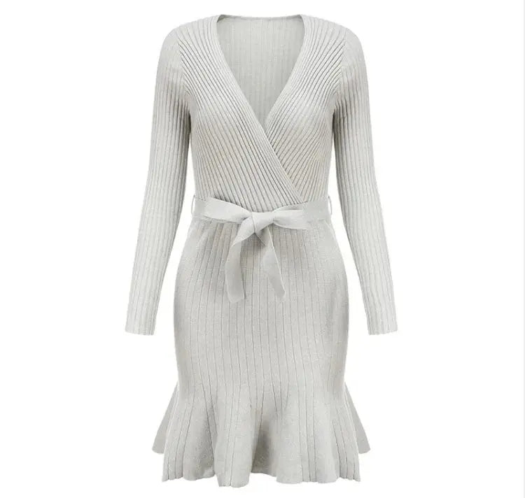 V Neck Knitted Long Sleeve Dress Angel Wishes