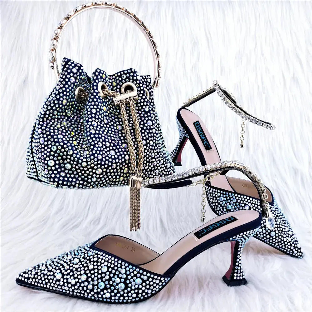 Shoe Bag Set Combination Pointy Back Empty Sandals Same Style Hand-held Diamond Angel Wishes