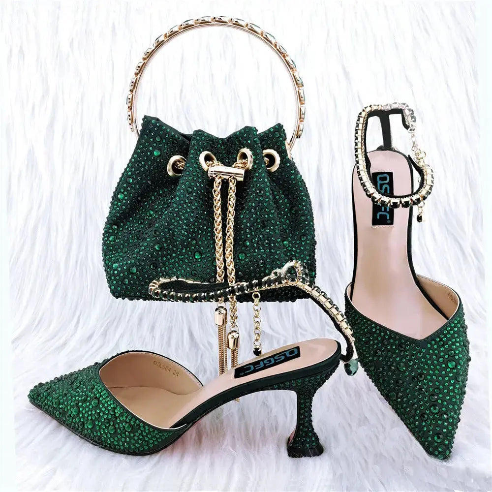 Shoe Bag Set Combination Pointy Back Empty Sandals Same Style Hand-held Diamond Angel Wishes