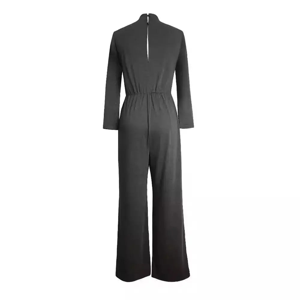 Small Turtleneck Long Sleeve Jumpsuit Knitted Casual Pants Straight Angel Wishes