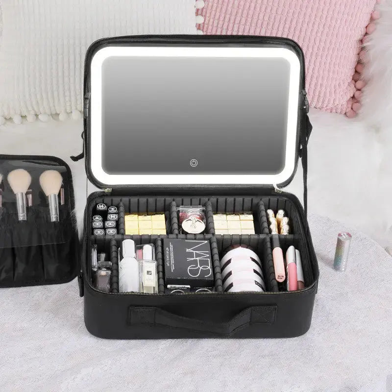 Smart LED Cosmetic Case With Mirror Cosmetic Bag Large Capacity Fashion Portable Storage Bag Travel Makeup Bags Angel Wishes