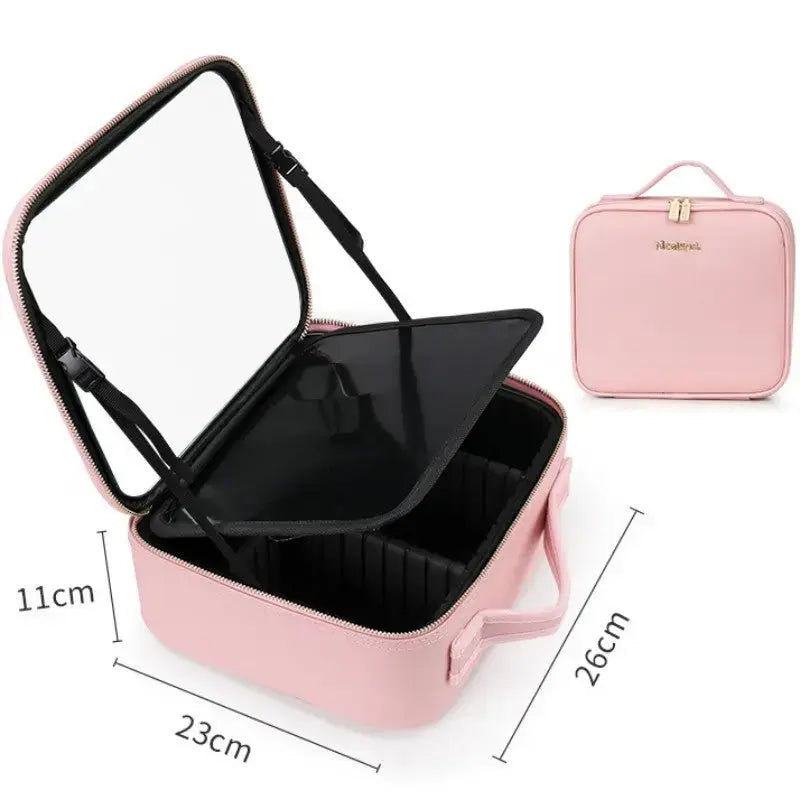 Smart LED Cosmetic Case With Mirror Cosmetic Bag Large Capacity Fashion Portable Storage Bag Travel Makeup Bags Angel Wishes