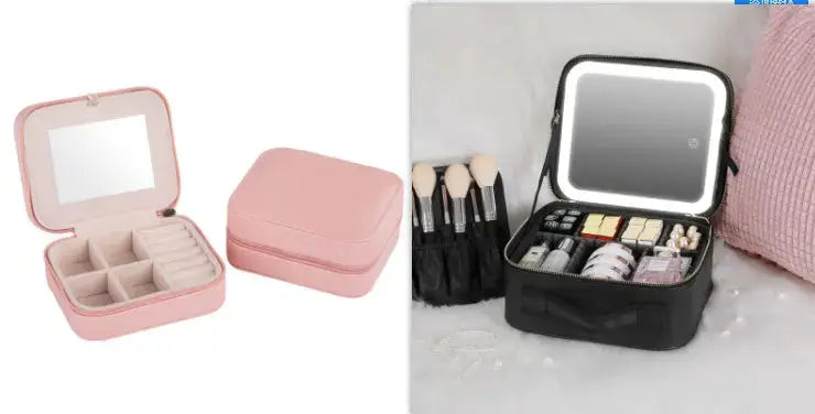 Smart LED Cosmetic Case With Mirror Cosmetic Bag Large Capacity Fashion Portable Storage Bag Travel Makeup Bags Angel Wishes