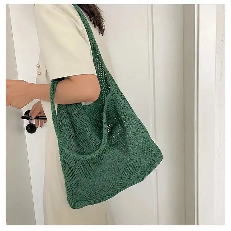 Solid Color Bag Knitted Bags Hollow Woven Bag Angel Wishes