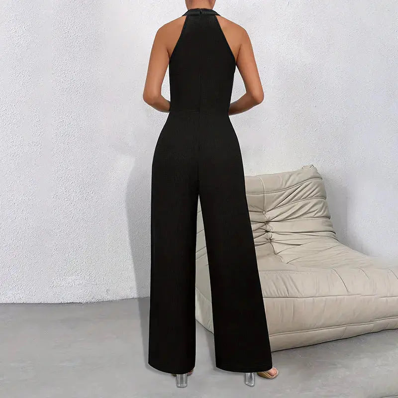 Solid Color Elegant Commuter Halter Sleeveless Long Jumpsuit Angel Wishes