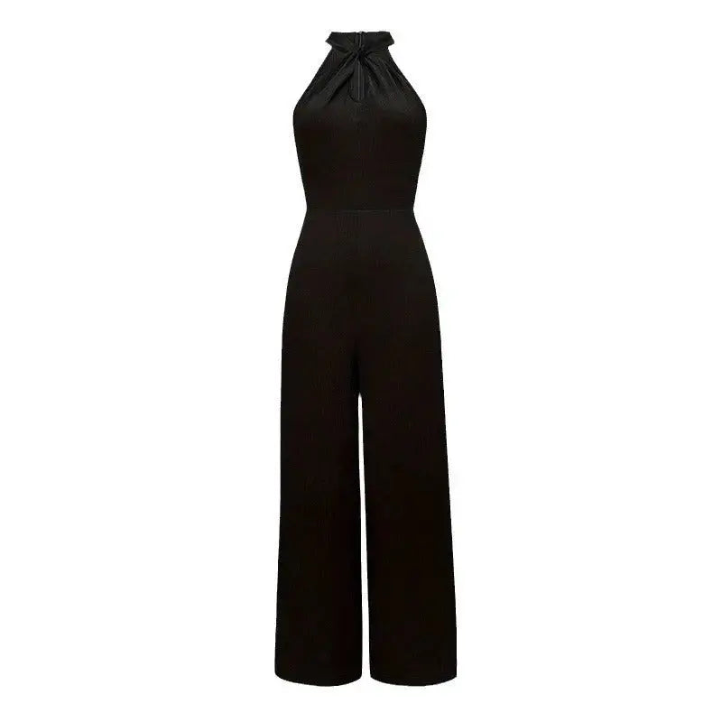 Solid Color Elegant Commuter Halter Sleeveless Long Jumpsuit Angel Wishes