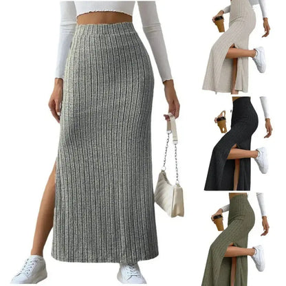 Spring Long Skirt High Waist Side Slit Slim Fit Knitted Women's Dress Angel Wishes