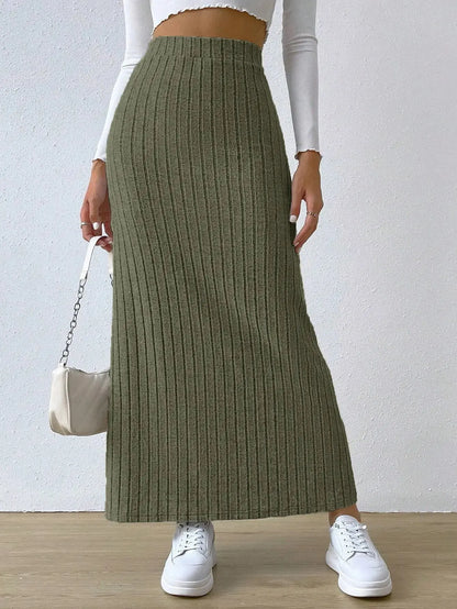 Spring Long Skirt High Waist Side Slit Slim Fit Knitted Women's Dress Angel Wishes