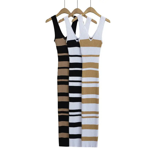 Striped V-neck Sleeveless Dress Angel Wishes