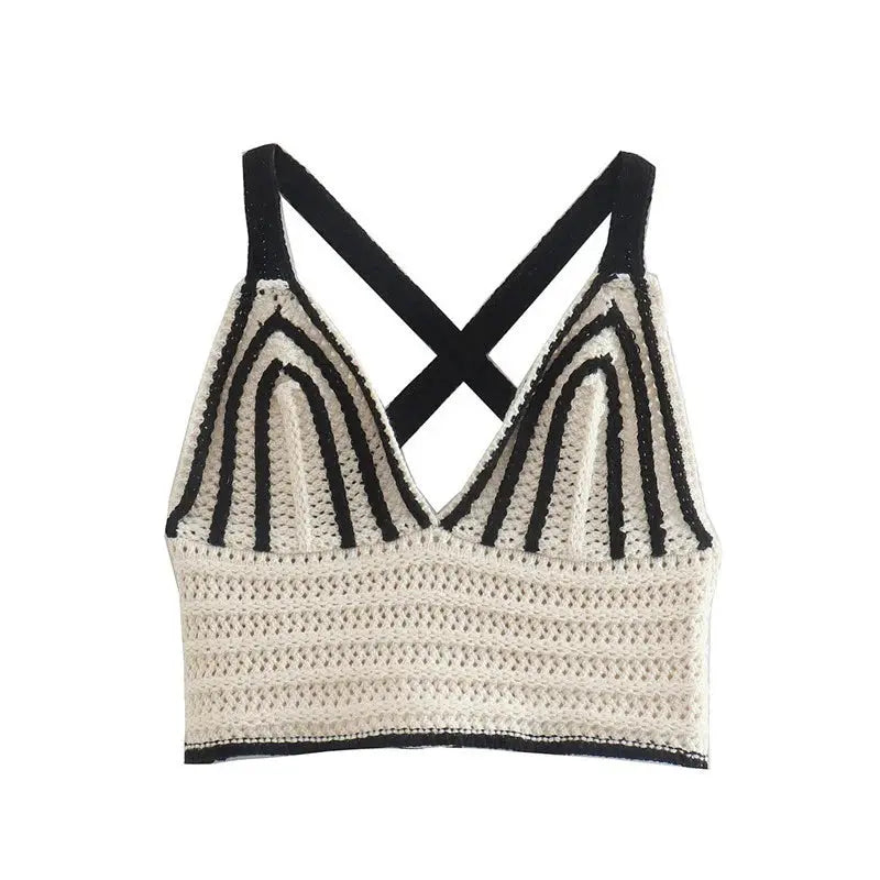 Striped Knitted Halterneck Vest Striped Knitted Casual Pants Angel Wishes