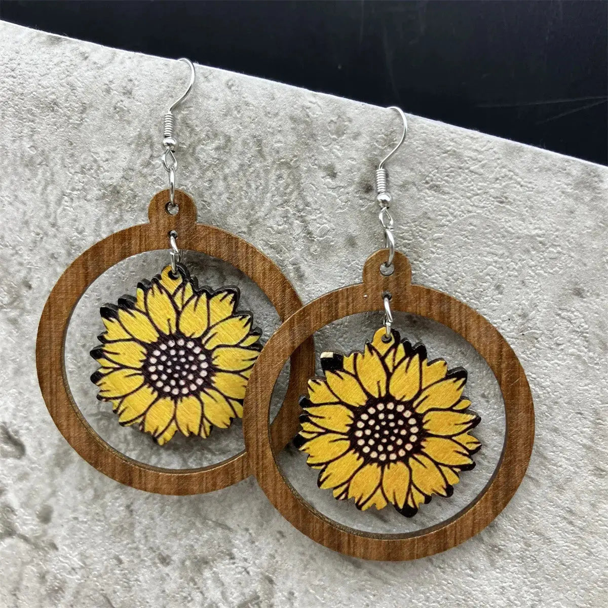 Sunflower Wooden Vintage Large Earring Angel Wishes