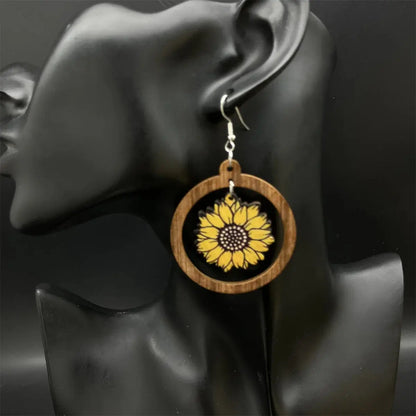 Sunflower Wooden Vintage Large Earring Angel Wishes