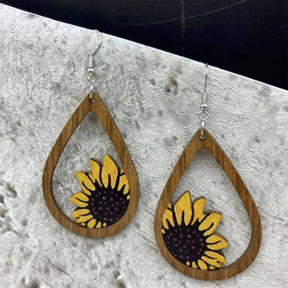 Sunflower Wooden Vintage Large Earring Angel Wishes