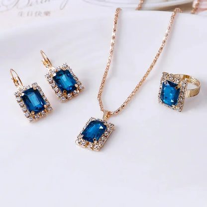 Crystal Set Necklace Earring Ring Three-piece Set Angel Wishes