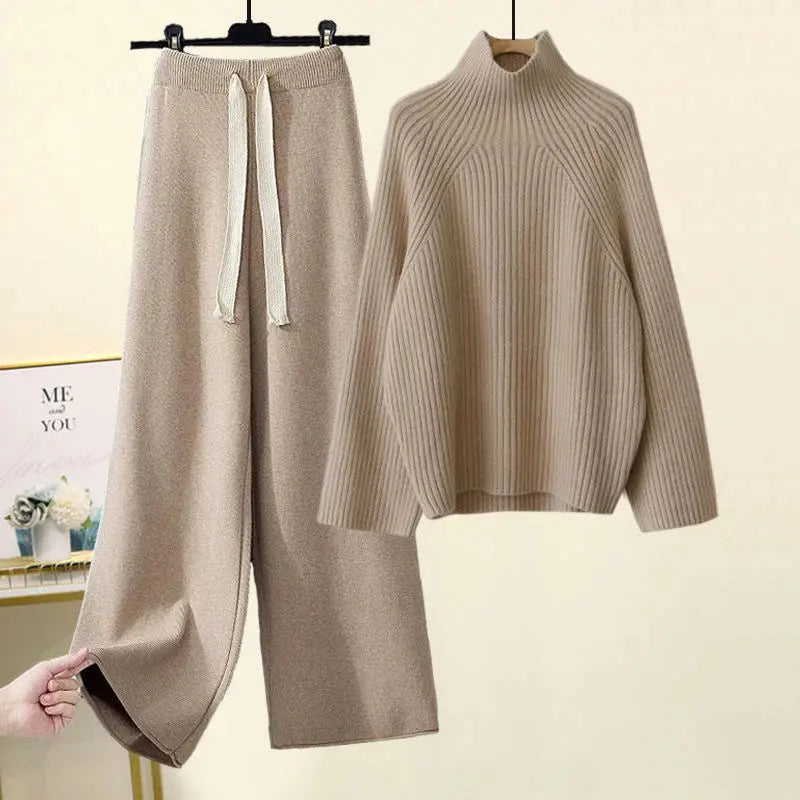 Thickened Coarse Yarn Knitwear Wide Leg Pants Two-piece Set Angel Wishes