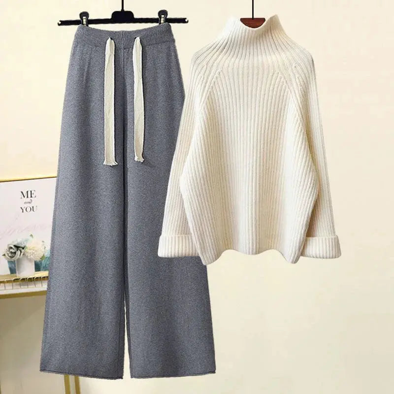 Thickened Coarse Yarn Knitwear Wide Leg Pants Two-piece Set Angel Wishes