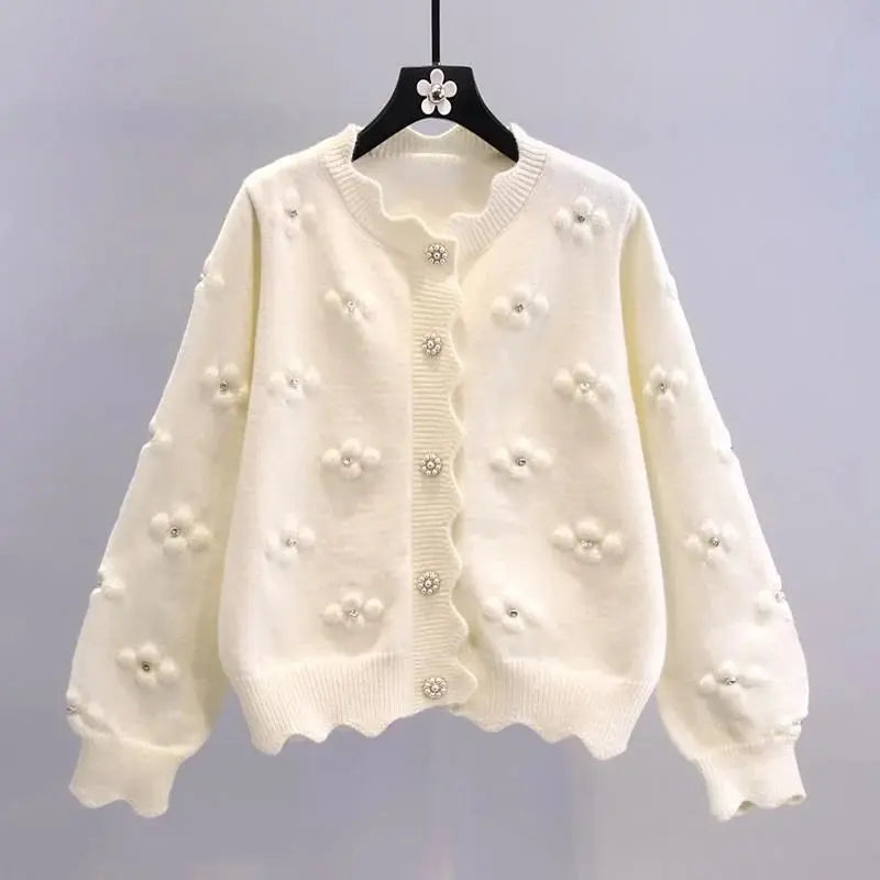 Beaded knitted Small Flower Cardigan Angel Wishes