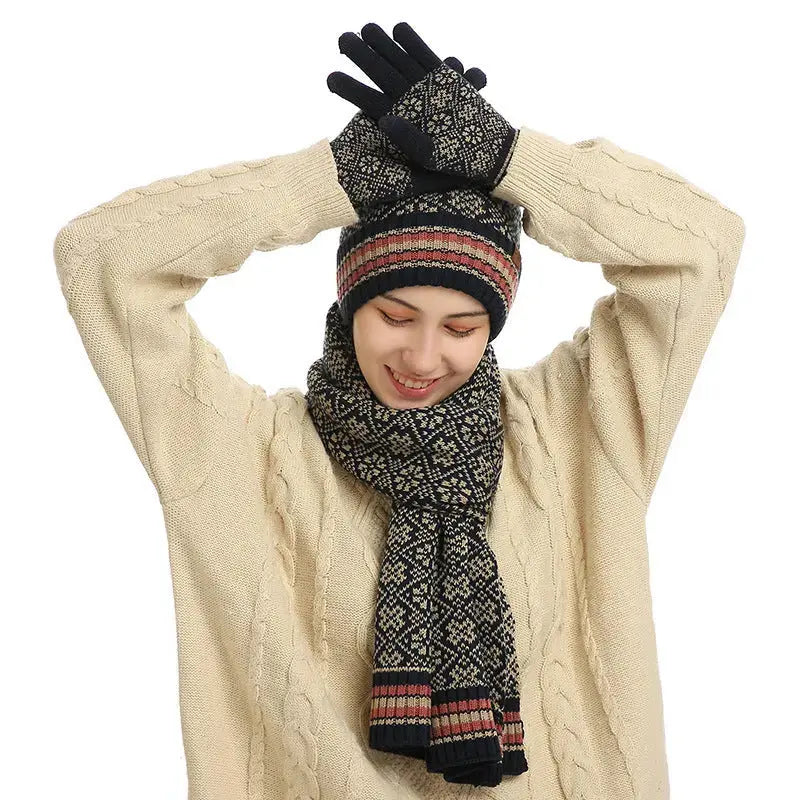 Three-piece Acrylic Knitted Wool Hat Scarf Gloves Set Angel Wishes