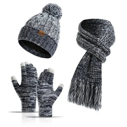 Three-piece Set Of Color Hat Thick Scarf Touch Screen Gloves Angel Wishes