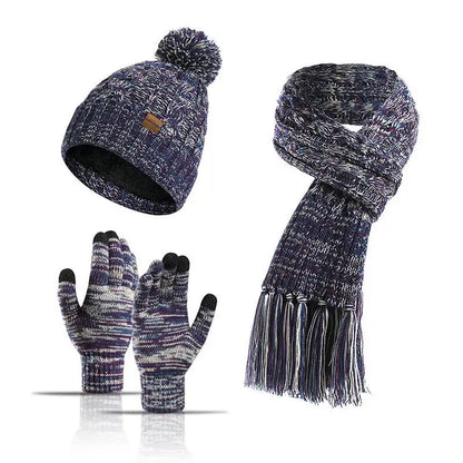 Three-piece Set Of Color Hat Thick Scarf Touch Screen Gloves Angel Wishes