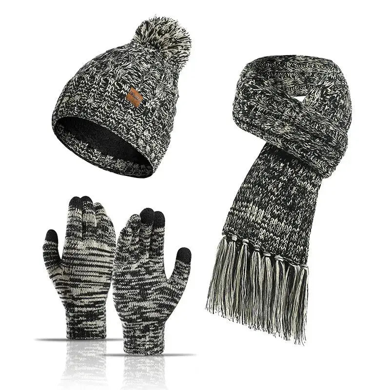 Three-piece Set Of Color Hat Thick Scarf Touch Screen Gloves Angel Wishes