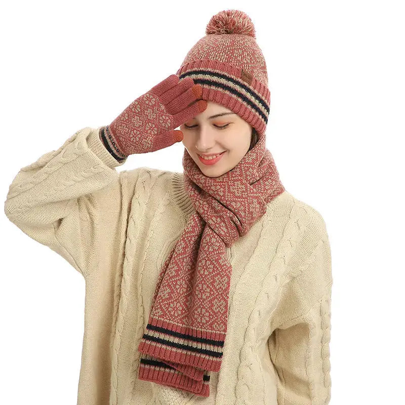 Three-piece Winter New Knitted Warm Woolen Hat Scarf And Gloves Angel Wishes