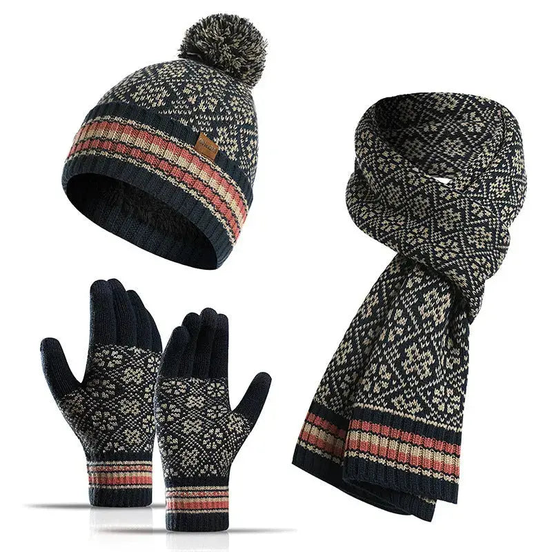 Three-piece Winter New Knitted Warm Woolen Hat Scarf And Gloves Angel Wishes