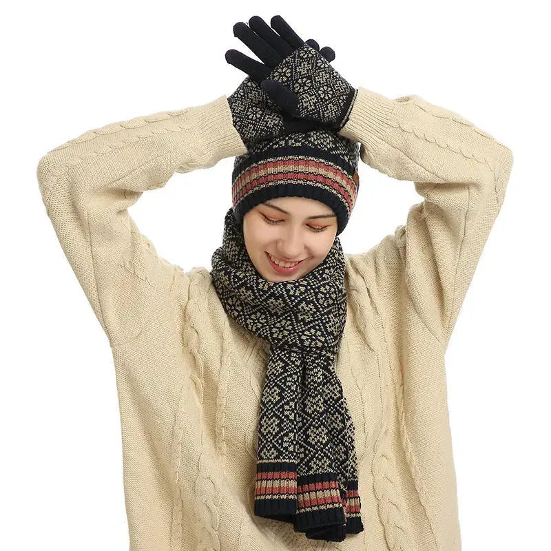 Three-piece Winter New Knitted Warm Woolen Hat Scarf And Gloves Angel Wishes