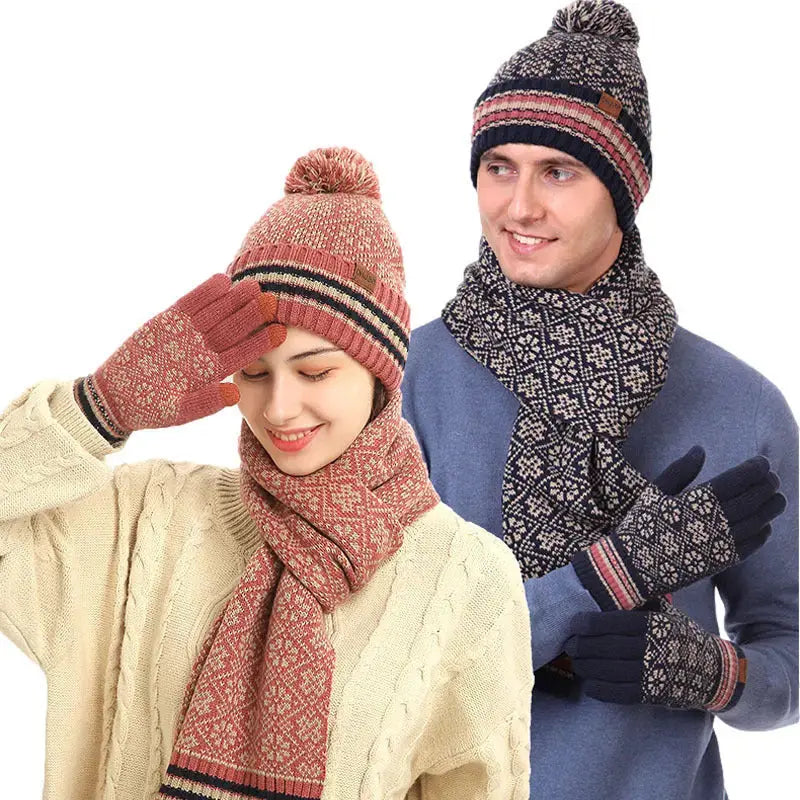 Three-piece Winter New Knitted Warm Woolen Hat Scarf And Gloves Angel Wishes