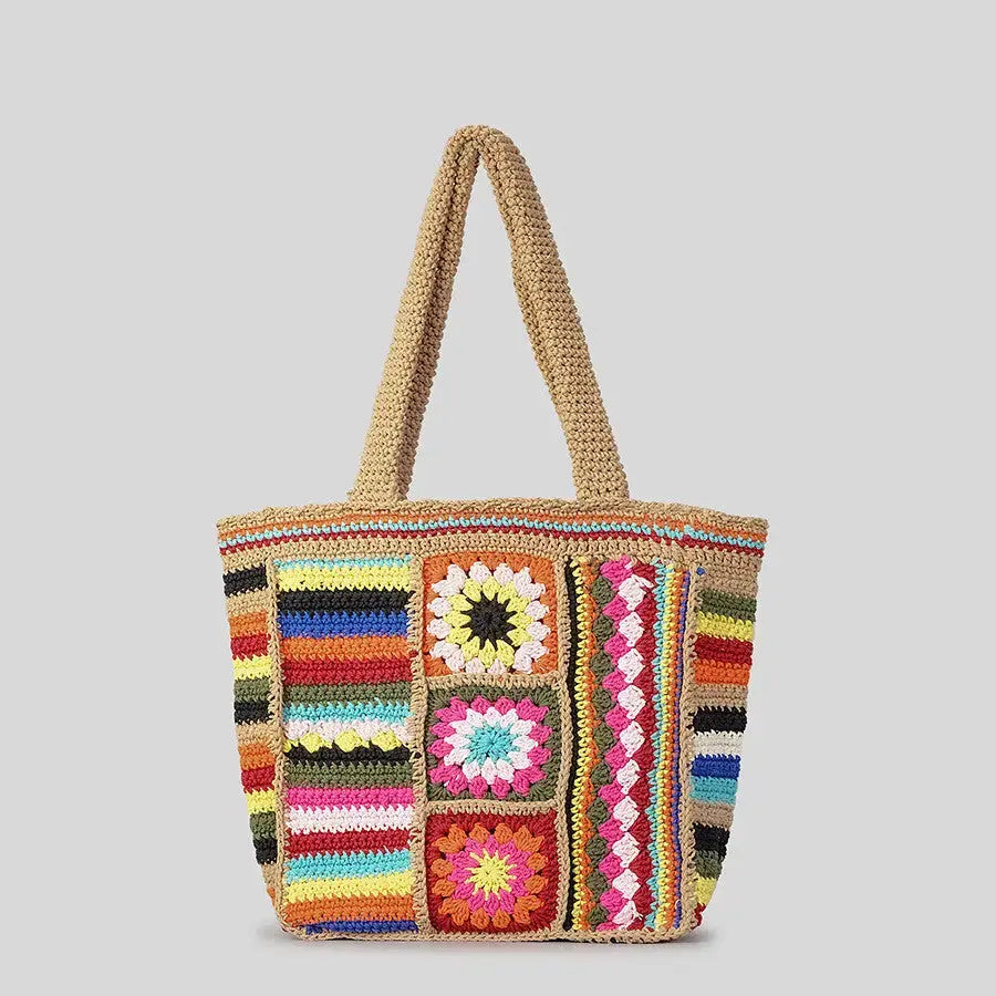 Vintage Floral Wool Woven Bag Women's Ethnic Style Handmade Crochet Angel Wishes