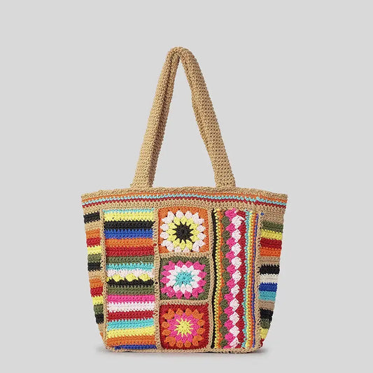Vintage Floral Wool Woven Bag Women's Ethnic Style Handmade Crochet Angel Wishes
