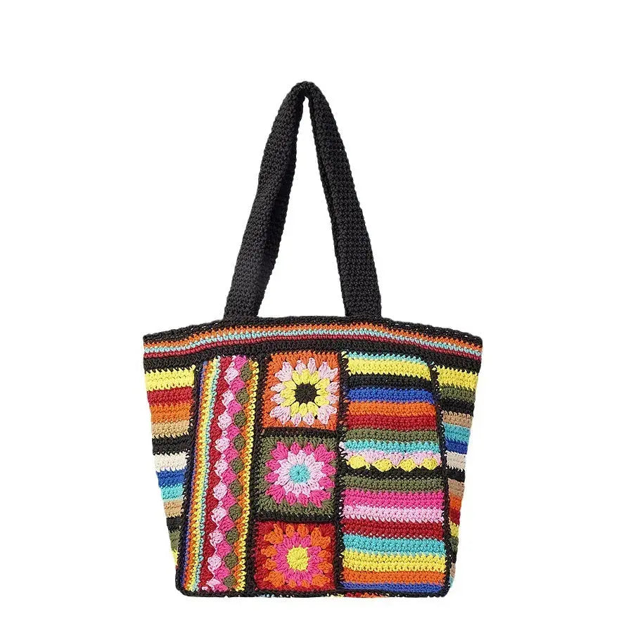 Vintage Floral Wool Woven Bag Women's Ethnic Style Handmade Crochet Angel Wishes