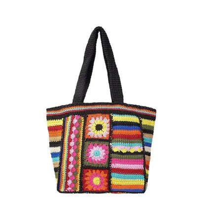 Vintage Floral Wool Woven Bag Women's Ethnic Style Handmade Crochet Angel Wishes