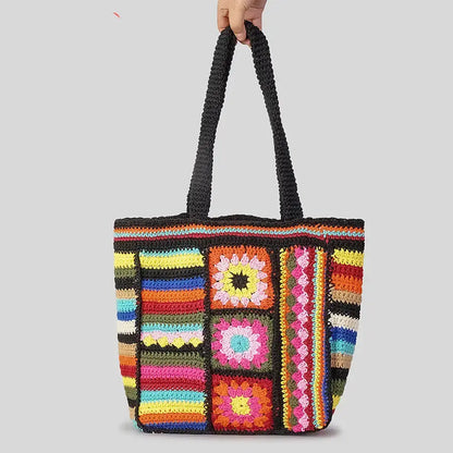 Vintage Floral Wool Woven Bag Women's Ethnic Style Handmade Crochet Angel Wishes