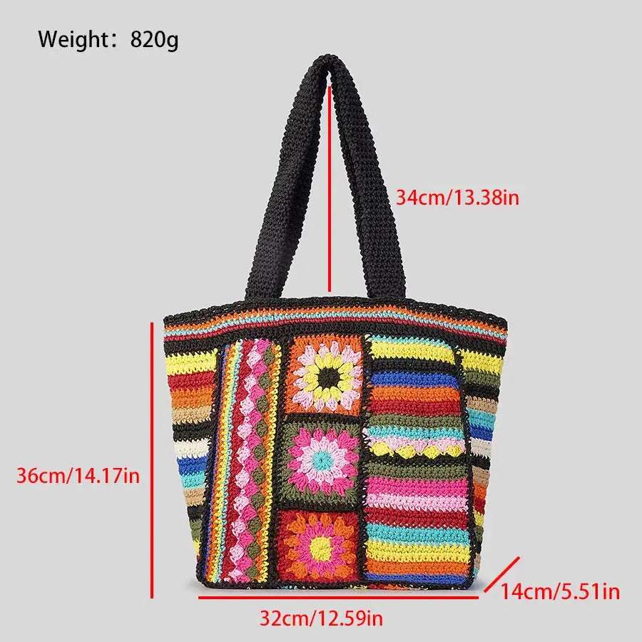 Vintage Floral Wool Woven Bag Women's Ethnic Style Handmade Crochet Angel Wishes