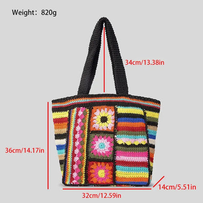 Vintage Floral Wool Woven Bag Women's Ethnic Style Handmade Crochet Angel Wishes