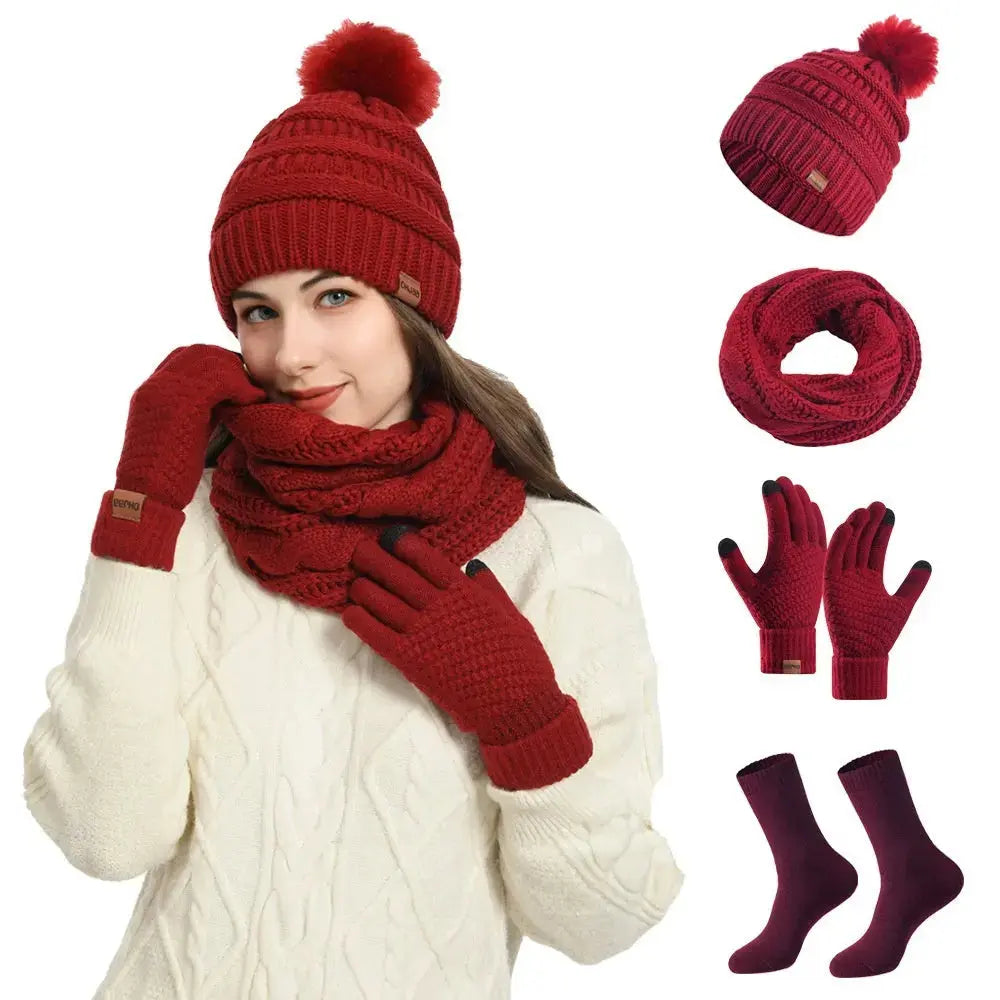 Winter Female Cap Scarf Gloves And Socks Four-piece Set Angel Wishes