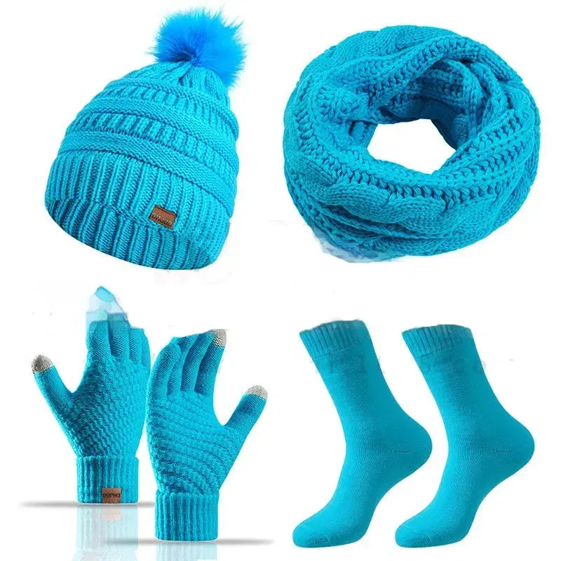 Winter Female Cap Scarf Gloves And Socks Four-piece Set Angel Wishes