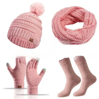 Winter Female Cap Scarf Gloves And Socks Four-piece Set Angel Wishes