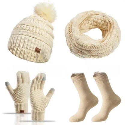 Winter Female Cap Scarf Gloves And Socks Four-piece Set Angel Wishes