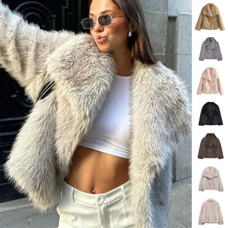 Winter Plush Coat Fashion Thicken Lapel Outwear Casual Long Sleeve Tops Womens Clothing Angel Wishes