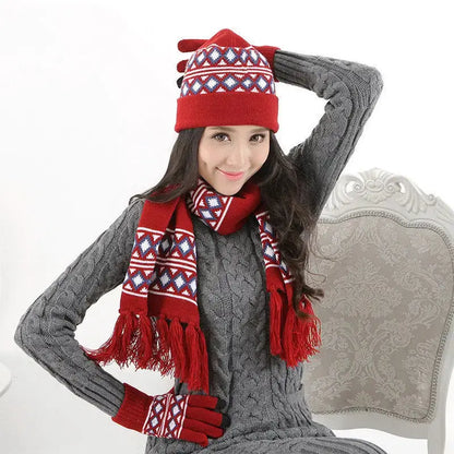 Winter Warm Wool Knitted Hat Scarf Gloves Angel Wishes