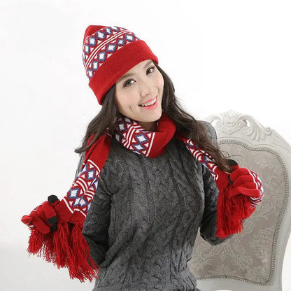 Winter Warm Wool Knitted Hat Scarf Gloves Angel Wishes