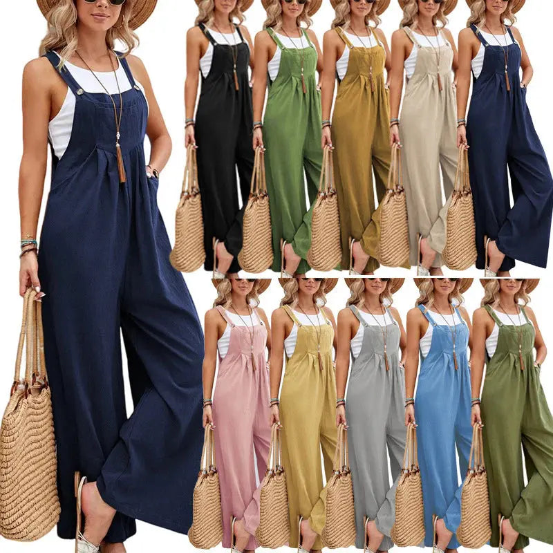 Women Long Bib Pants Overalls Casual Loose Rompers Jumpsuits With Pockets Angel Wishes